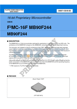 MB90F244PFT-G datasheet - 16-bit Proprietary Microcontroller
