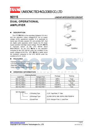 M2115 datasheet - DUAL OPERATIONAL AMPLIFIER