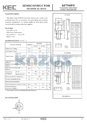 KF7N65F datasheet - N CHANNEL MOS FIELD EFFECT TRANSISTOR