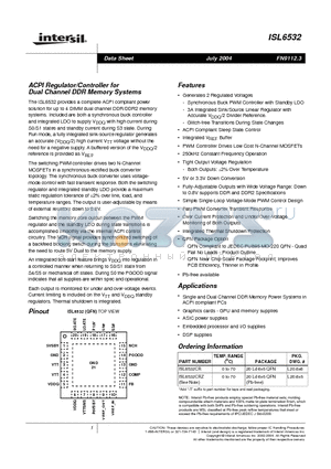 ISL6532CRZ-T datasheet - ACPI Regulator/Controller for Dual Channel DDR Memory Systems
