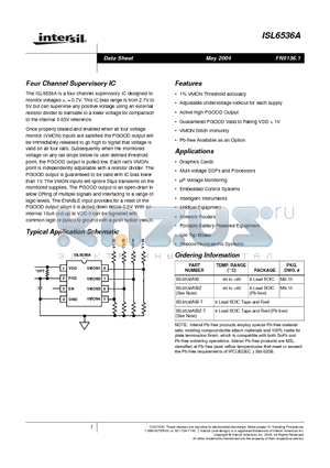 ISL6536A datasheet - Four Channel Supervisory IC