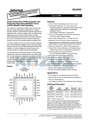 ISL6540 datasheet - Single-Phase Buck PWM Controller with Integrated High Speed MOSFET Driver and Pre-Biased Load Capability