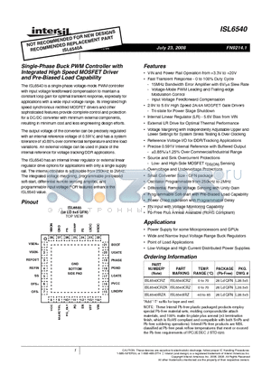 ISL6540CRZA datasheet - Single-Phase Buck PWM Controller with Integrated High Speed MOSFET Driver and Pre-Biased Load Capability