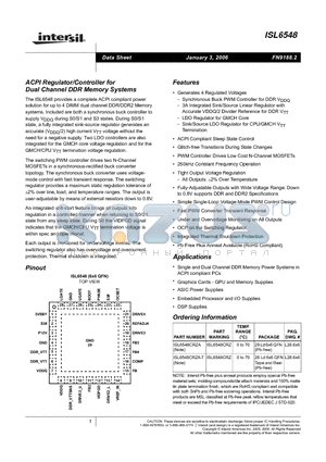 ISL6548CRZA datasheet - ACPI Regulator/Controller for Dual Channel DDR Memory Systems