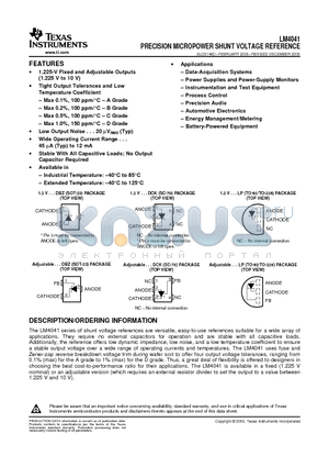 LM4041CQDBZT datasheet - PRECISION MICROPOWER SHUNT VOLTAGE REFERENCE