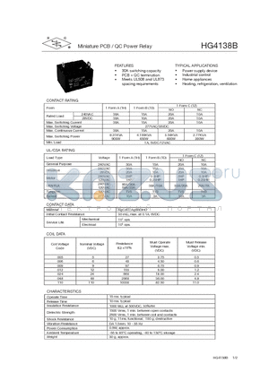 HG4138B/006-1H01 datasheet - Miniature PCB / QC Power Relay