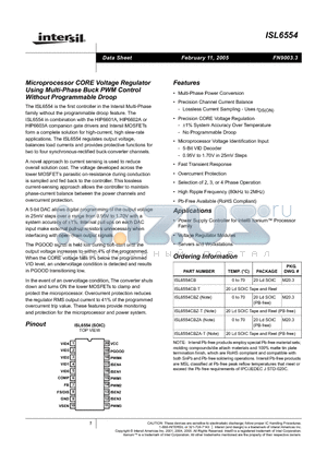 ISL6554CB datasheet - Microprocessor CORE Voltage Regulator Using Multi-Phase Buck PWM Control Without Programmable Droop