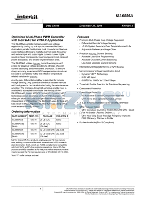 ISL6556A datasheet - Optimized Multi-Phase PWM Controller with 6-Bit DAC for VR10.X Application