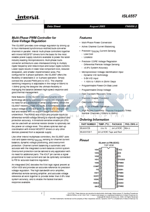 ISL6557CB datasheet - Multi-Phase PWM Controller for Core-Voltage Regulation