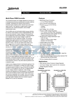 ISL6559CRZ datasheet - Multi-Phase PWM Controller