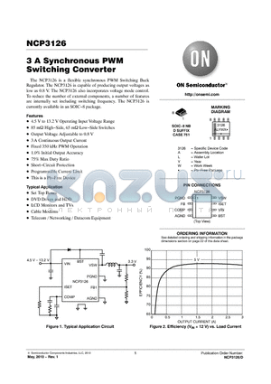 NCP3126 datasheet - 3 A Synchronous PWM Switching Converter