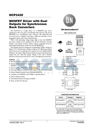 NCP3420 datasheet - MOSFET Driver with Dual Outputs for Synchronous Buck Converters