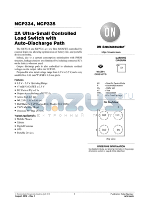 NCP334 datasheet - 2A Ultra-Small Controlled Load Switch with Auto-Discharge Path