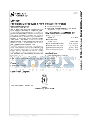 LM4050BEM3-10 datasheet - Precision Micropower Shunt Voltage Reference