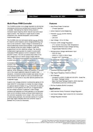 ISL6569 datasheet - Multi-Phase PWM Controller