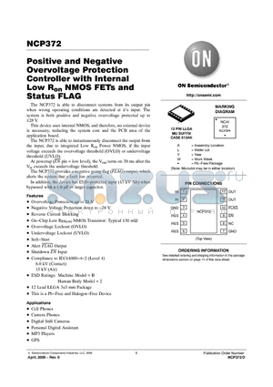 NCP372MUAITXG datasheet - Positive and Negative Overvoltage Protection Controller with Internal Low Ron NMOS FETs and Status FLAG