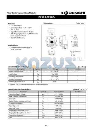 KFO-TX08SA datasheet - Fiber Optic Transmitting Module