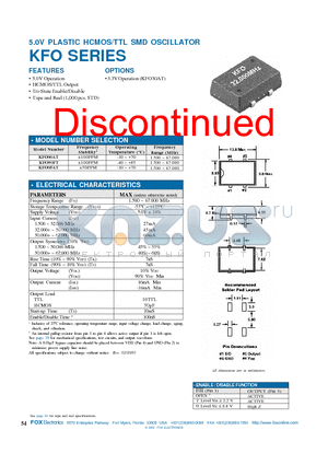 KFO90FT datasheet - 5.0V PLASTIC HCMOS/TTL SMD OSCILLATOR