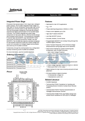 ISL6580 datasheet - Integrated Power Stage
