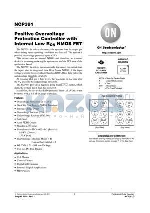 NCP391 datasheet - Positive Overvoltage Protection Controller with Internal Low RON NMOS FET