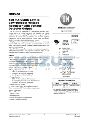 NCP400 datasheet - 150 mA CMOS Low Iq Low-Dropout Voltage Regulator with Voltage Detector Output