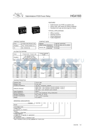 HG4183/003-H1A datasheet - Subminiature PCB Power Relay