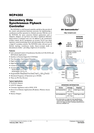 NCP4302BDR2G datasheet - Secondary Side Synchronous Flyback Controller