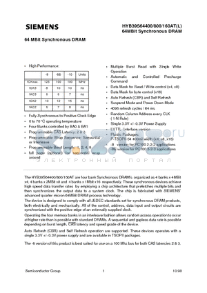 HYB39S64160AT-8B datasheet - 64 MBit Synchronous DRAM