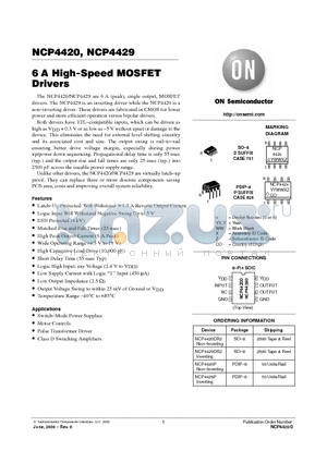 NCP4429DR2 datasheet - 6A High-Speed MOSFET Drivers