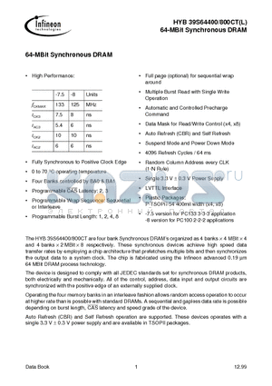 HYB39S64XXX0CTL-8 datasheet - 64-MBit Synchronous DRAM