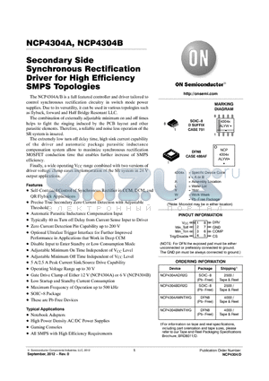 NCP4304 datasheet - Secondary Side Synchronous Rectification Driver for High Efficiency SMPS Topologies