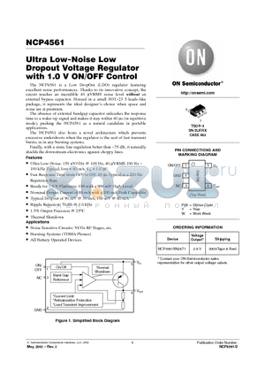 NCP4561SN28T1 datasheet - ULTRA LOW-NOISE LOW DROPOUT VOLTAGE REGULATOR WITH 1.0 ON/OFF CONTROL