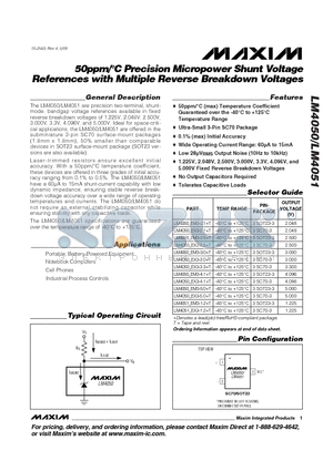LM4051 datasheet - 50ppm/`C Precision Micropower Shunt Voltage References with Multiple Reverse Breakdown Voltages
