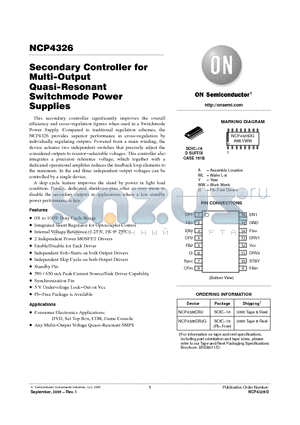 NCP4326DR2 datasheet - Secondary Controller for Multi−Output Quasi−Resonant Switchmode Power Supplies