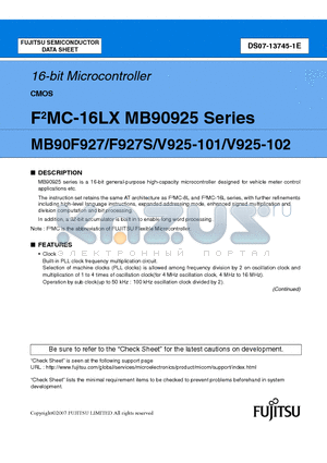 MB90F927SPFV-GE1 datasheet - 16-bit Microcontrolle