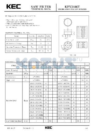 KFX3186T datasheet - SPECIFICATIONS FOR SAW DUPLEXER (RF DUPLEXER FOR CORDLESS PHONE CT-1)