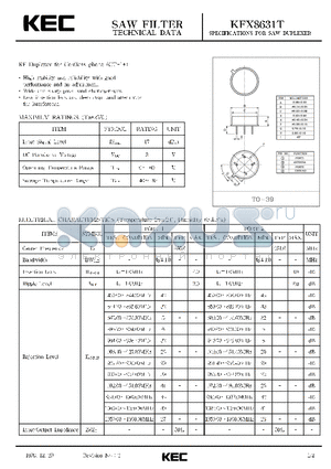 KFX8631T datasheet - SPECIFICATIONS FOR SAW DUPLEXER (RF DUPLEXER FOR CORDLESS PHONE CT-1)