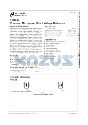 LM4051BIM3X-1.2 datasheet - Precision Micropower Shunt Voltage Reference