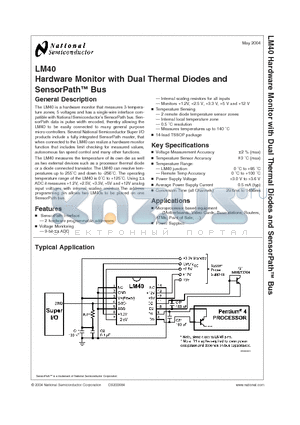 LM40CIMT datasheet - Hardware Monitor with Dual Thermal Diodes and SensorPath Bus
