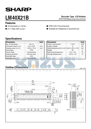 LM40X21 datasheet - Character Type LCD Module(FA/POS/Measuring instruments)