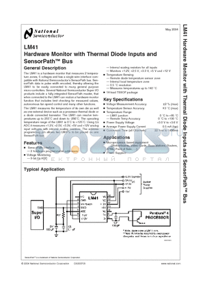 LM41 datasheet - Hardware Monitor with Thermal Diode Inputs and SensorPath Bus