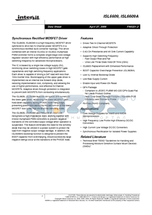 ISL6609IRZ datasheet - Synchronous Rectified MOSFET Driver