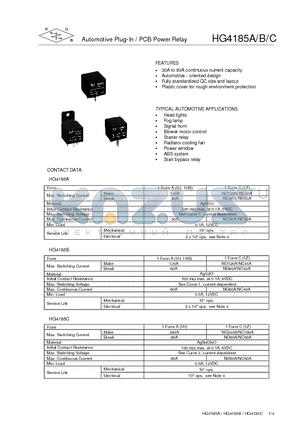 HG4185A/006D-1H9M1-1 datasheet - Automotive Plug-In / PCB Power Relay