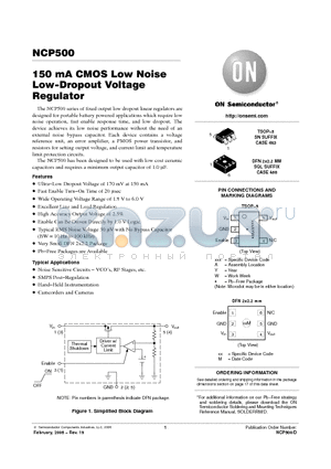 NCP500 datasheet - 150 mA CMOS Low Noise Low−Dropout Voltage Regulator