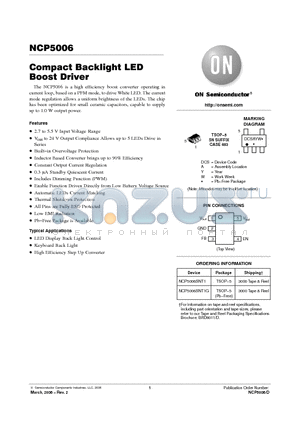 NCP5006 datasheet - Compact Backlight LED Boost Driver