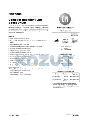 NCP5006SNT1 datasheet - Compact Backlight LED Boost Driver