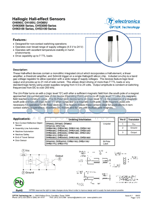 OH360U datasheet - Hallogic Hall-effect Sensors