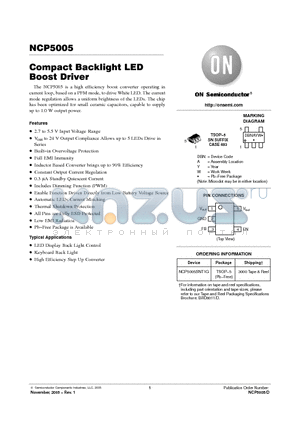 NCP5005SNT1G datasheet - Compact Backlight LED Boost Driver