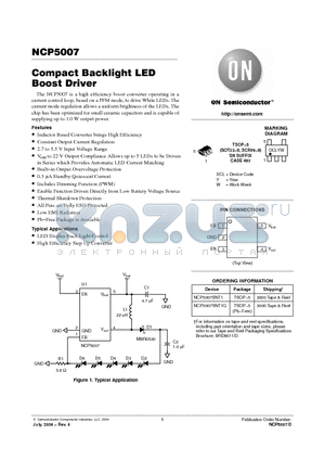 NCP5007SNT1 datasheet - Compact Backlight LED Boost Driver