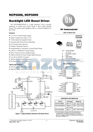 NCP5008DMR2 datasheet - Backlight LED Boost Driver